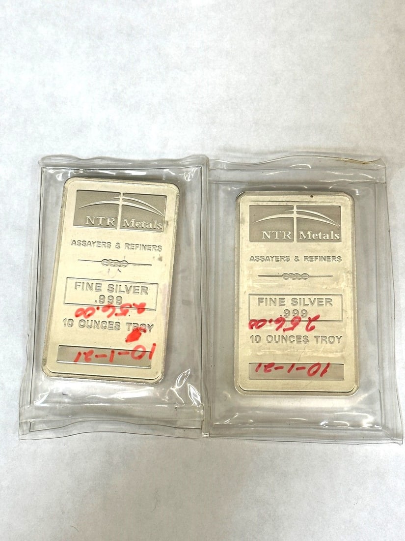 (2) 10 Ounce .999 Silver Bars NTR Metals (1 of 4)