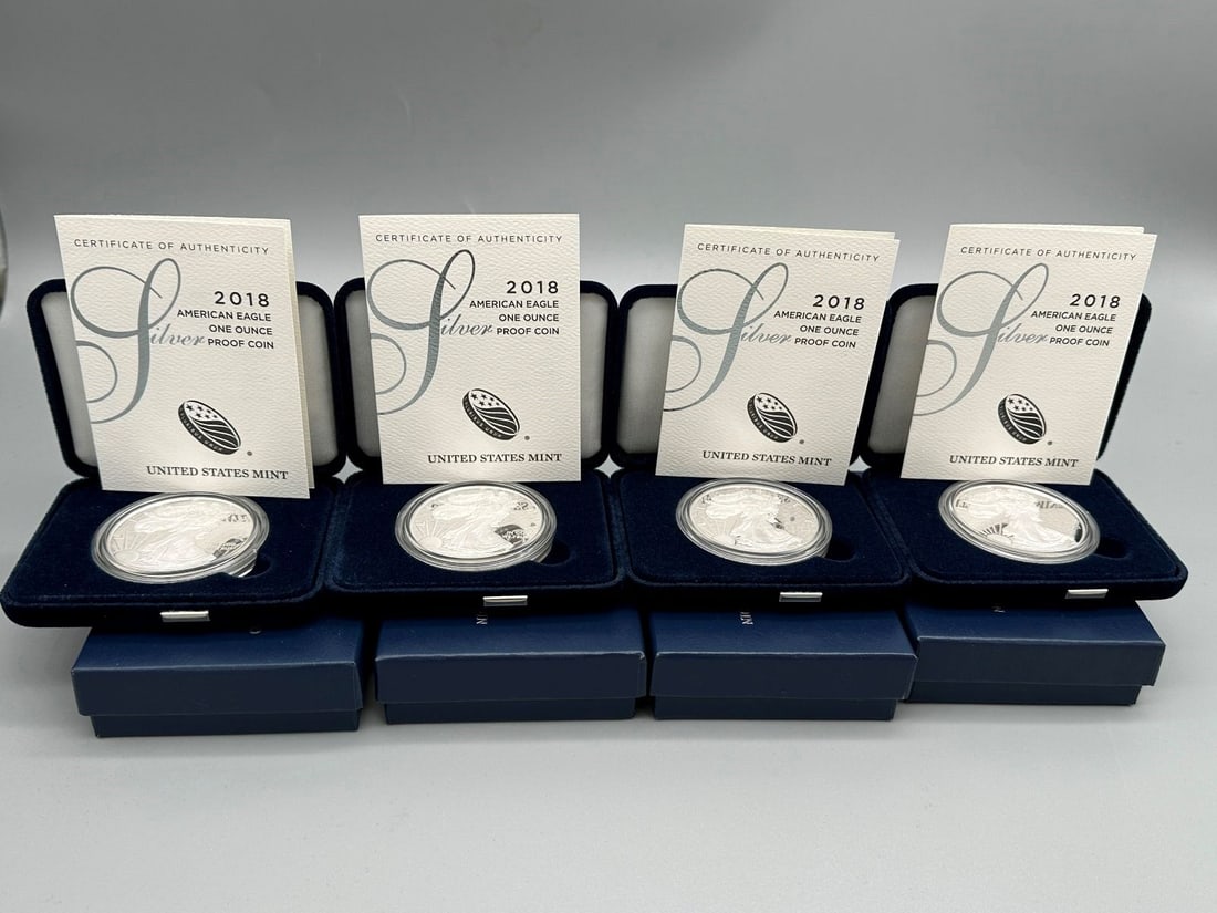 (4) 2018 Proof American Silver Eagles in Boxes With COA's (1 of 4)