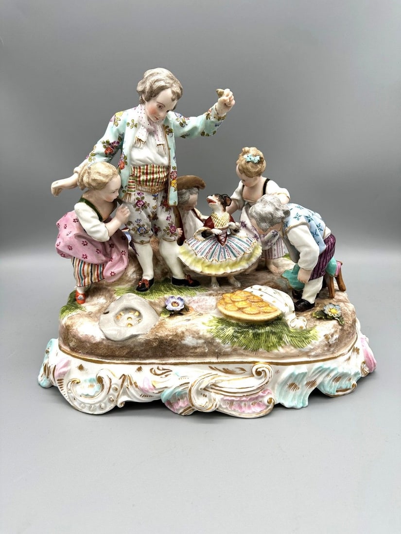 Meissen Figural Porcelain Group Children Party With Dancing Dog (1 of 8)