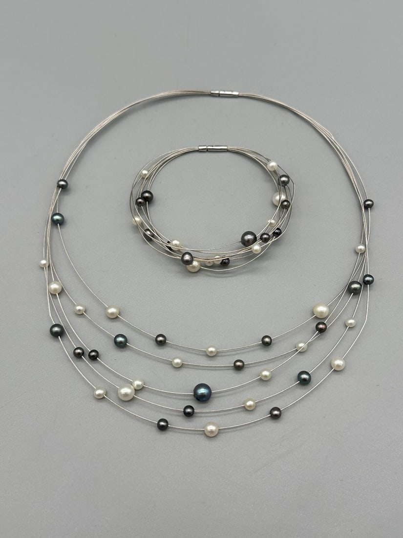 18k Multi Wire Strand Pearl Necklace and Matching Bracelet (1 of 4)