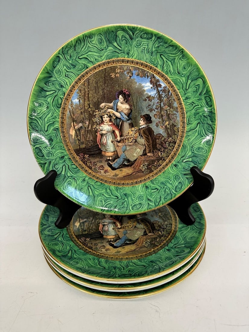 (4) F.R. Pratt Faux Malachite Rim Plates (1 of 4)