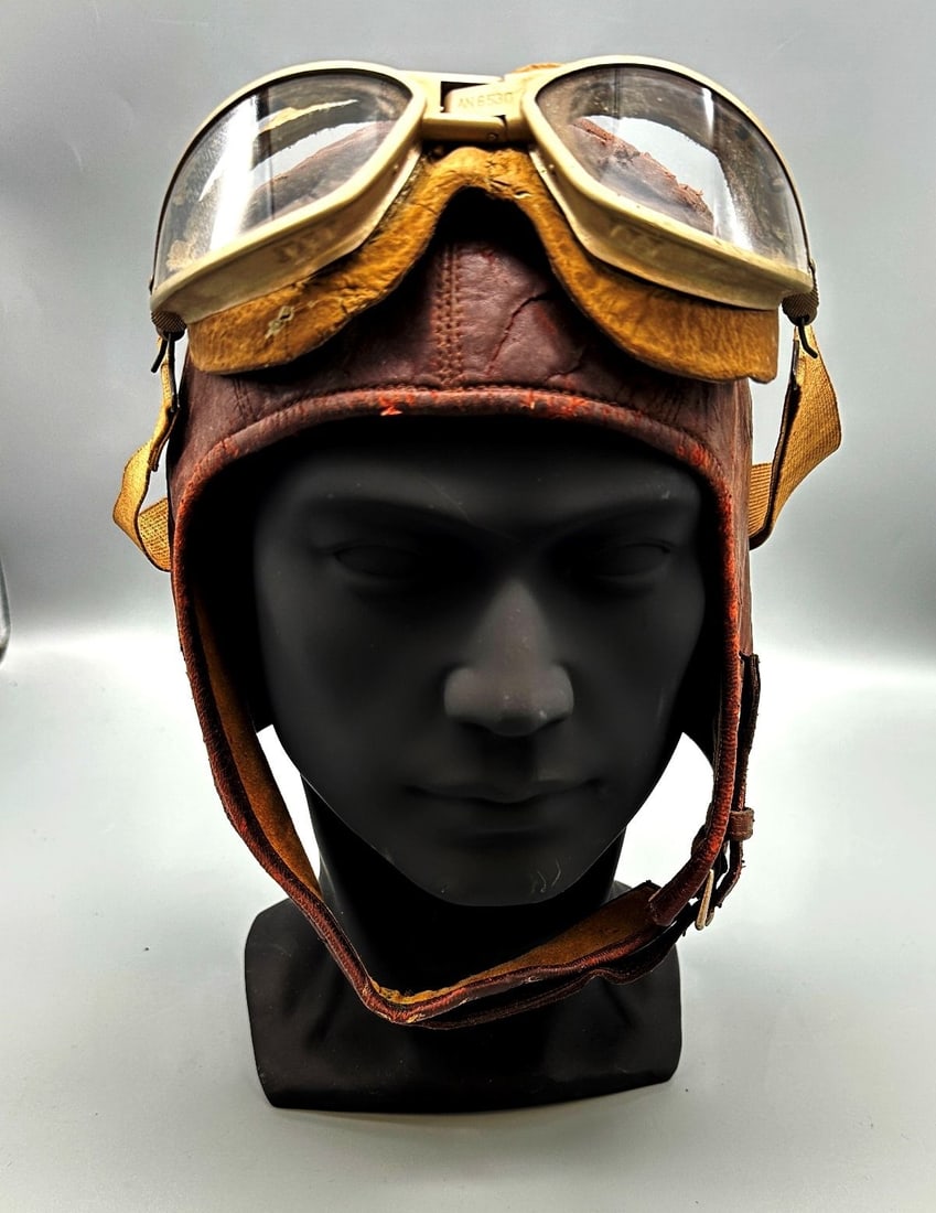 WWII Flight Crew Helmet and Googles (1 of 5)