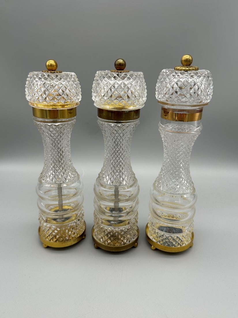 (3) French Crystal Diamond Cut Salt & Pepper Mills (1 of 3)