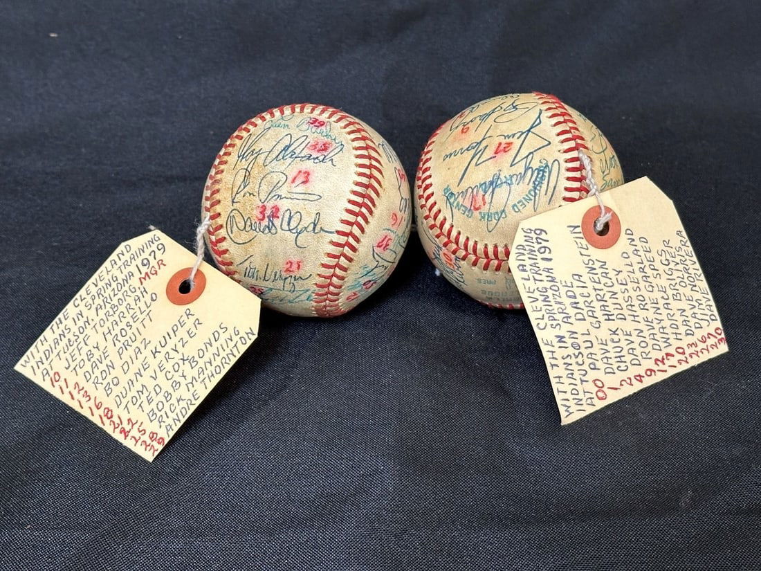 (2) 1979 Cleveland Indians Spring Training Team Signed Baseballs (1 of 12)