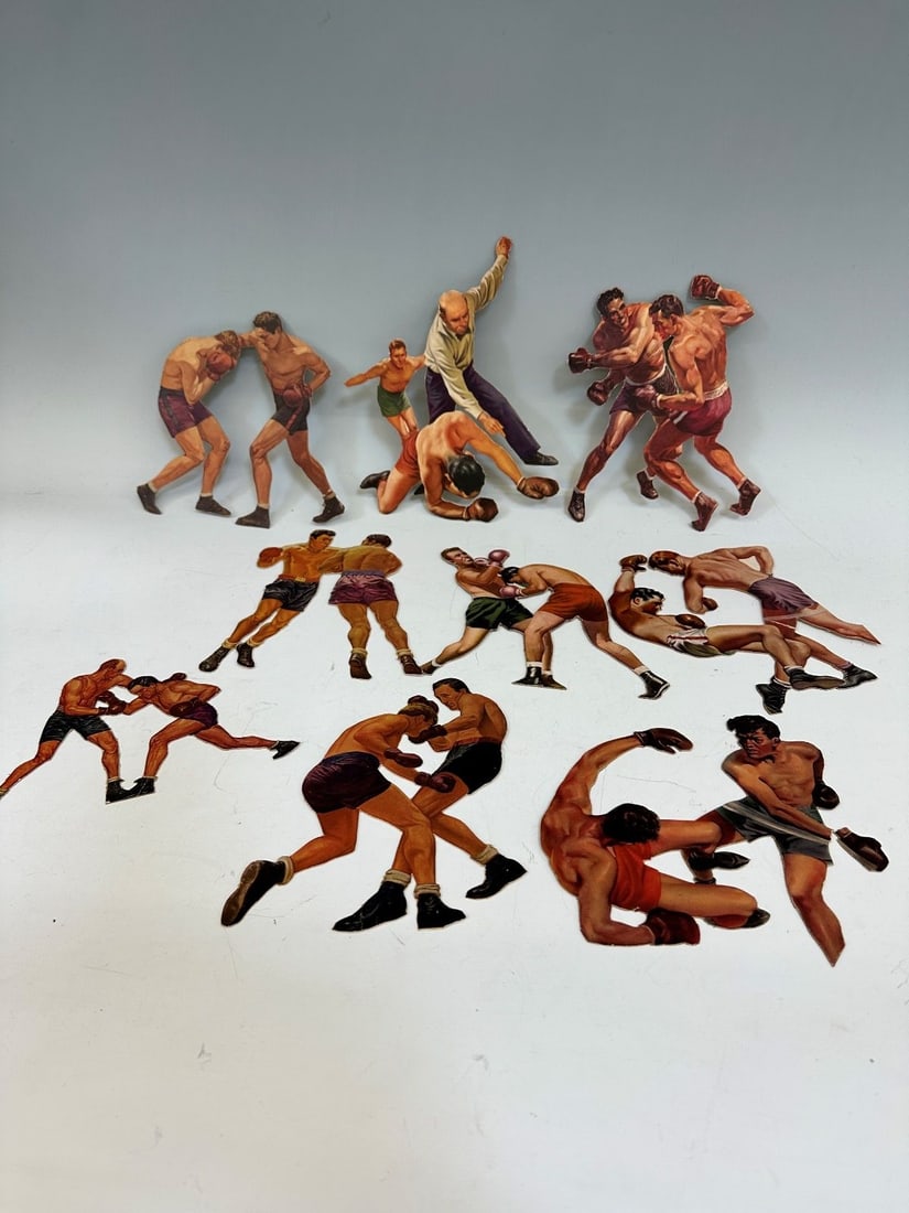 (9) Vintage Rare Cardboard Cut Outs of Boxers: (9) Vintage Rare Cardboard Cut Outs of Boxers: Believe to be from artwork by Maurice Bower.