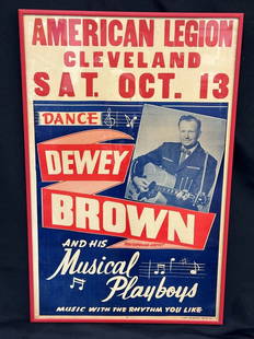 American Legio Dance Dewey Brown and His Musical Playboys Poster: American Legio Dance Dewey Brown and His Musical Playboys Poster: Lithograph poster by Colorcraft. Framed and measuring 14.25 x 22.25".