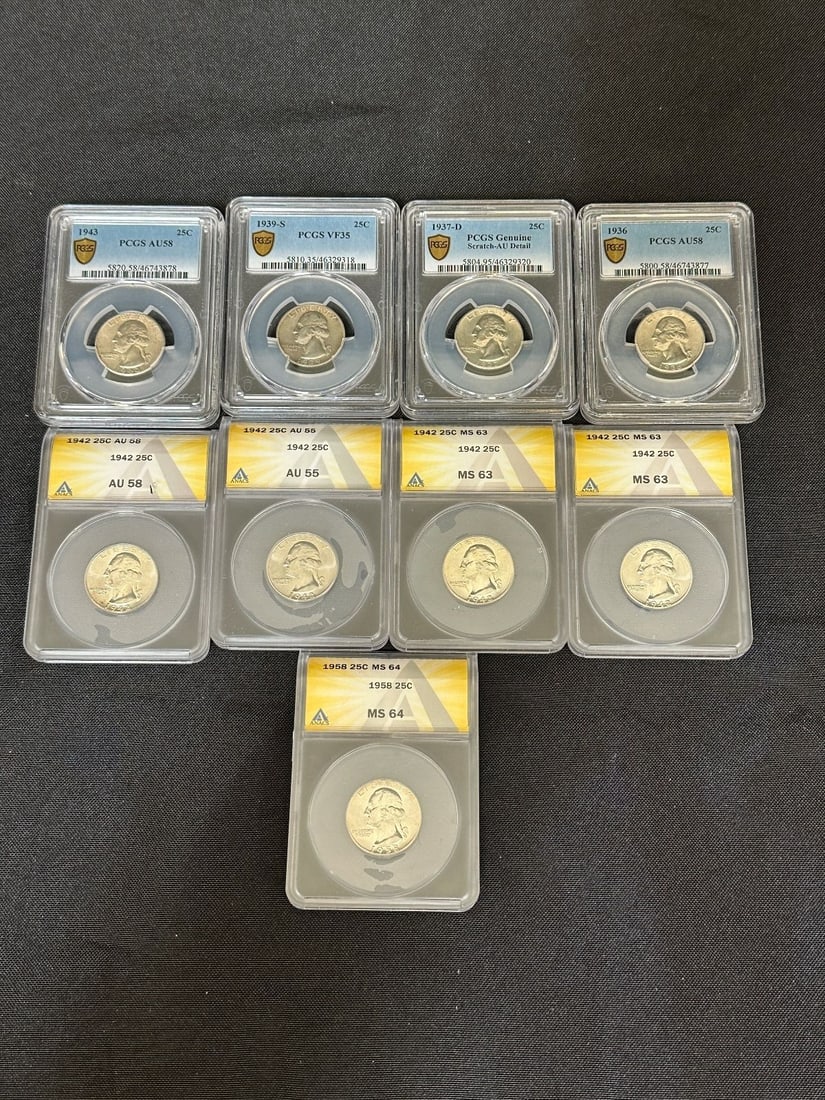 Group of (9) Graded US Silver Quarters (1 of 4)