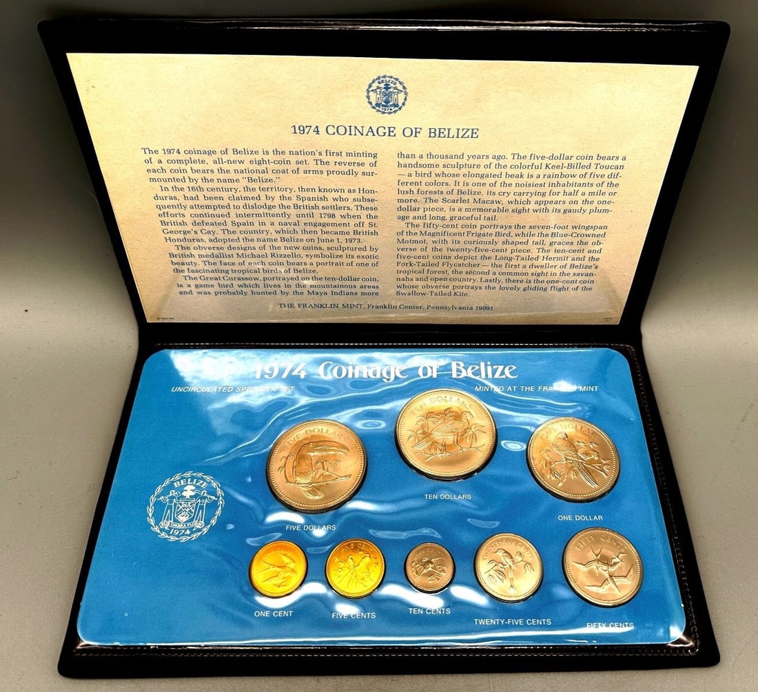 1974 Coinage of Belize Uncirculated Specimen Set Franklin Mint (1 of 3)