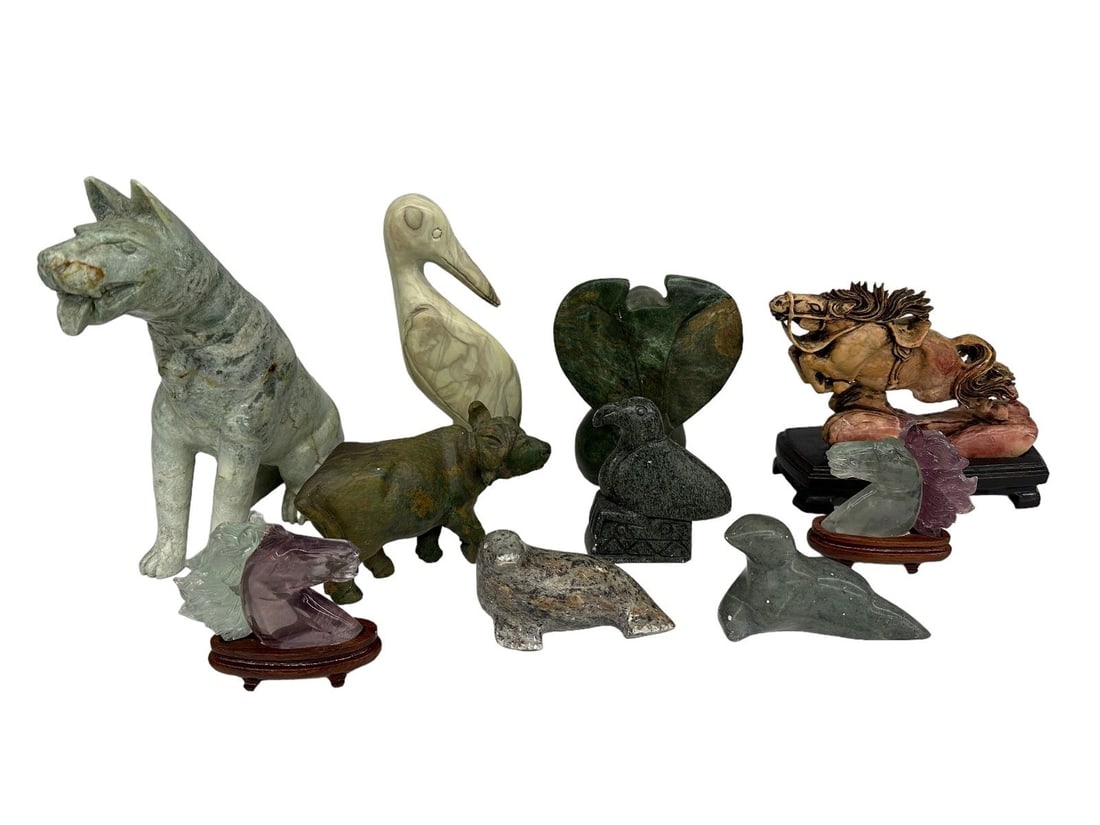 Group of Soapstone and Glass Figurine Sculptures (1 of 2)