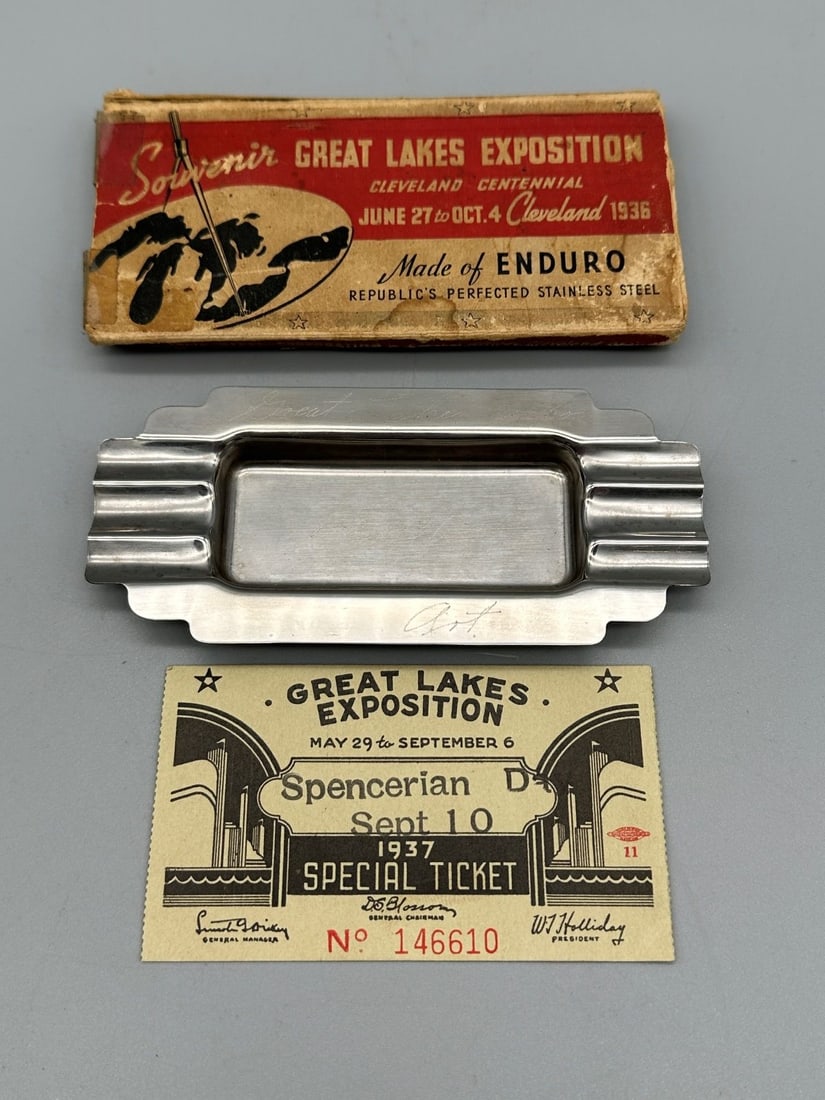 1936 Great Lakes Exposition Cleveland Centennial Ashtray and Ticket (1 of 4)