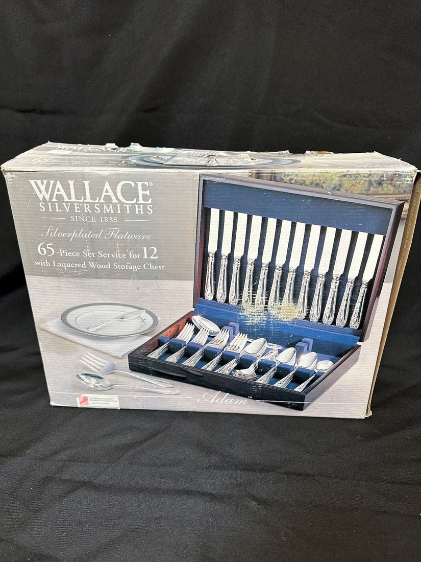 Wallace Silver Plate Flatware "Adam" Service For 12 in Original Box (1 of 3)