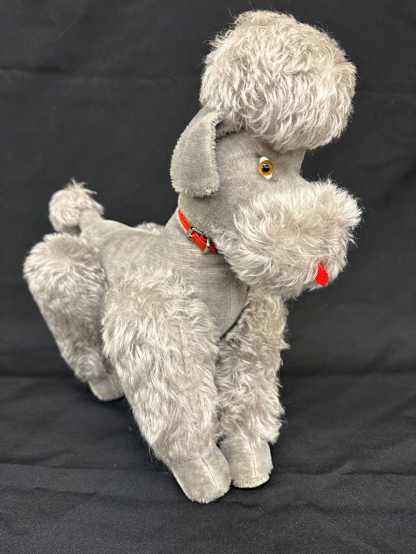 Steiff Snobby Grey 1960's Poodle: Steiff Snobby Grey 1960's Poodle: Movable arms and legs. 14" tall.
