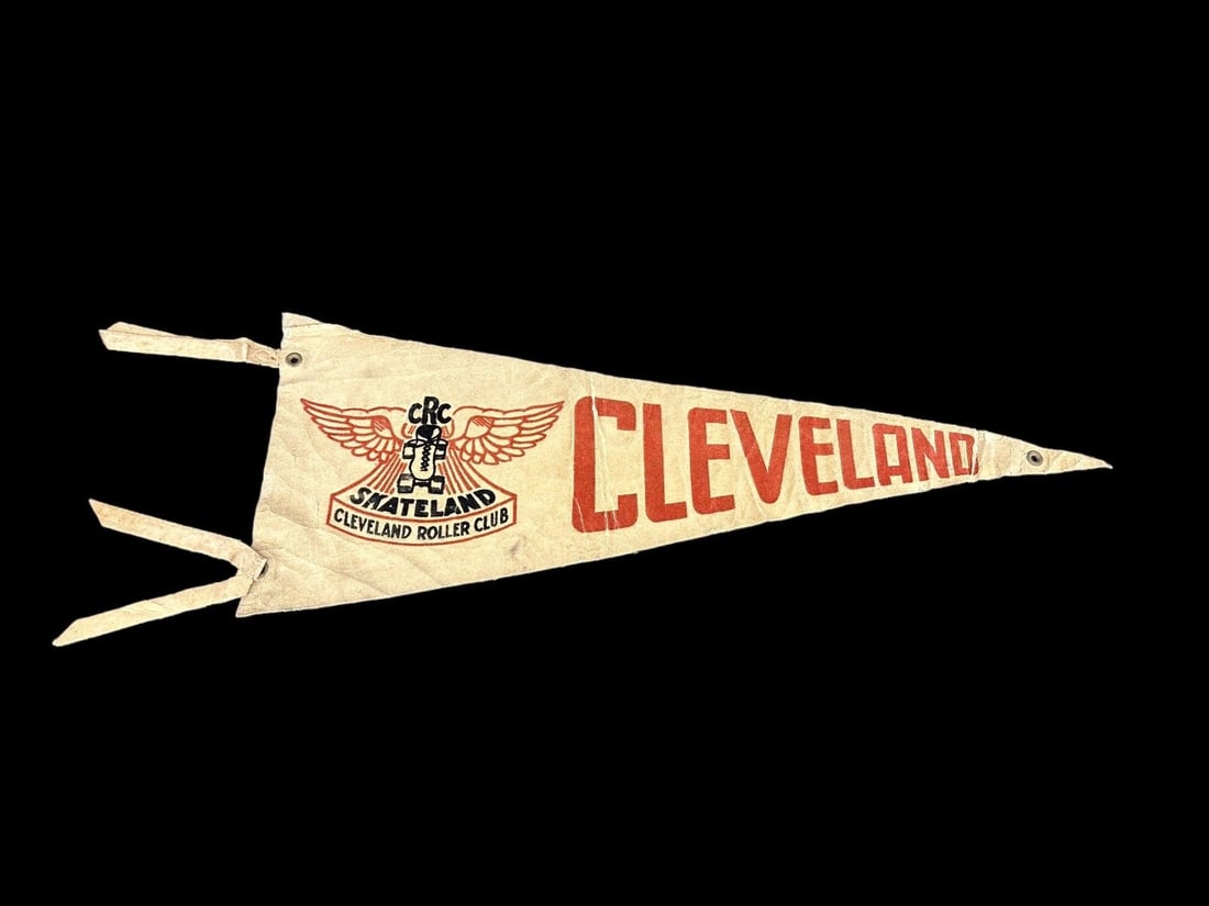 Rare Cleveland Skateland Roller Club Pennant: Rare Cleveland Skateland Roller Club Pennant: Measures 22.75 without tassels. Rough shape in leather.
