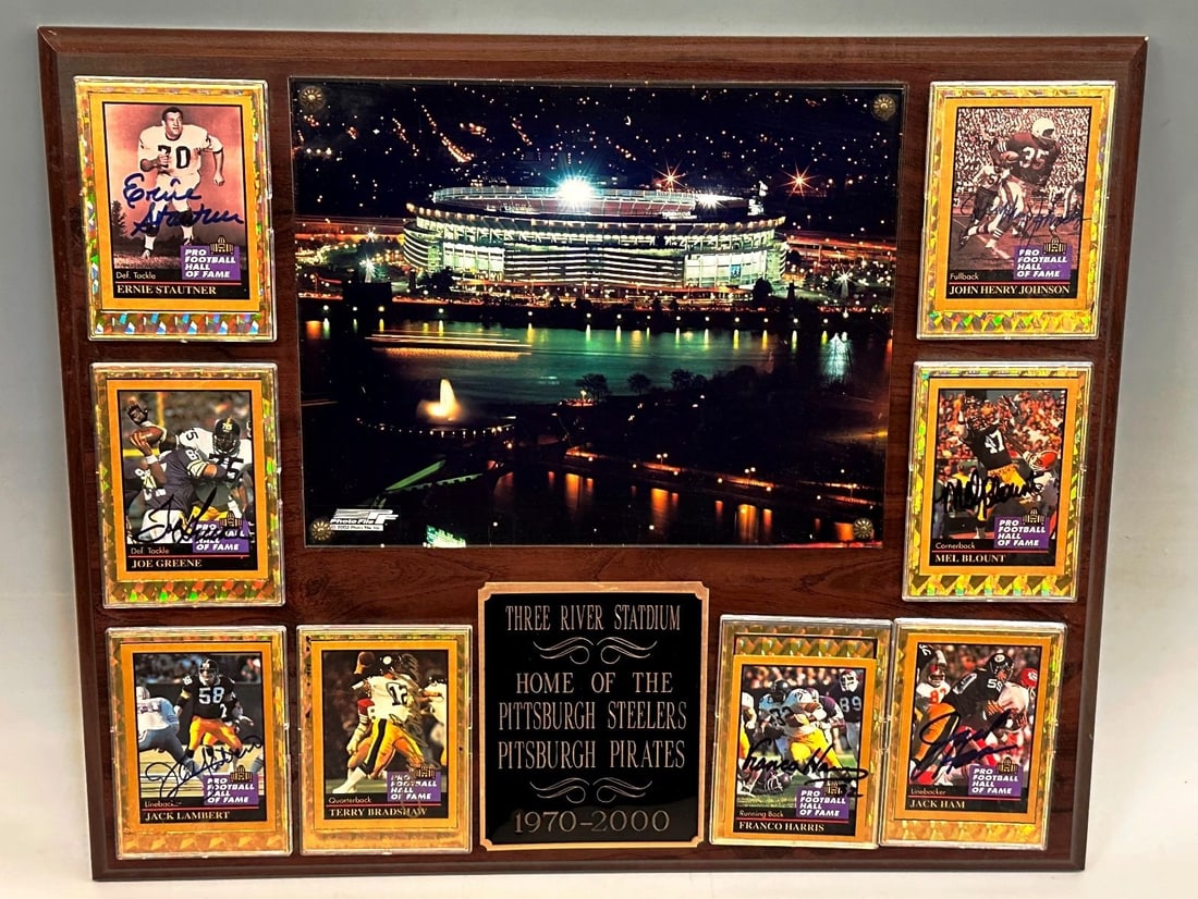 Three Rivers Stadium Pittsburgh Steelers Autographed Football Cards Display (1 of 6)