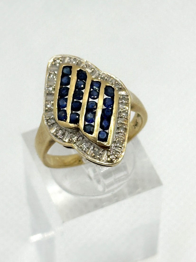 14k Yellow Gold Channel Set Round Sapphires and Diamonds Ring (1 of 3)