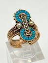 14k Yellow Gold 1800's Victorian English Memorial Turquoise and Pearl Ring