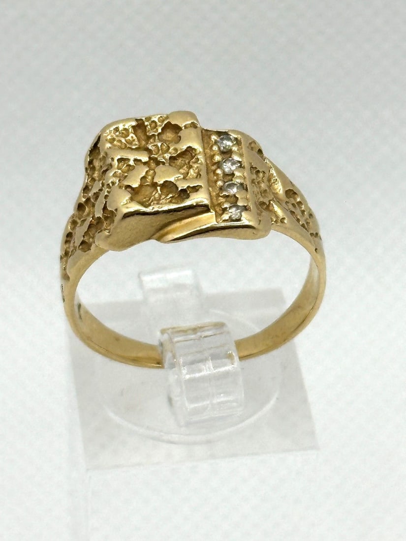 14k Yellow Gold Nugget Ring with Diamonds (1 of 3)