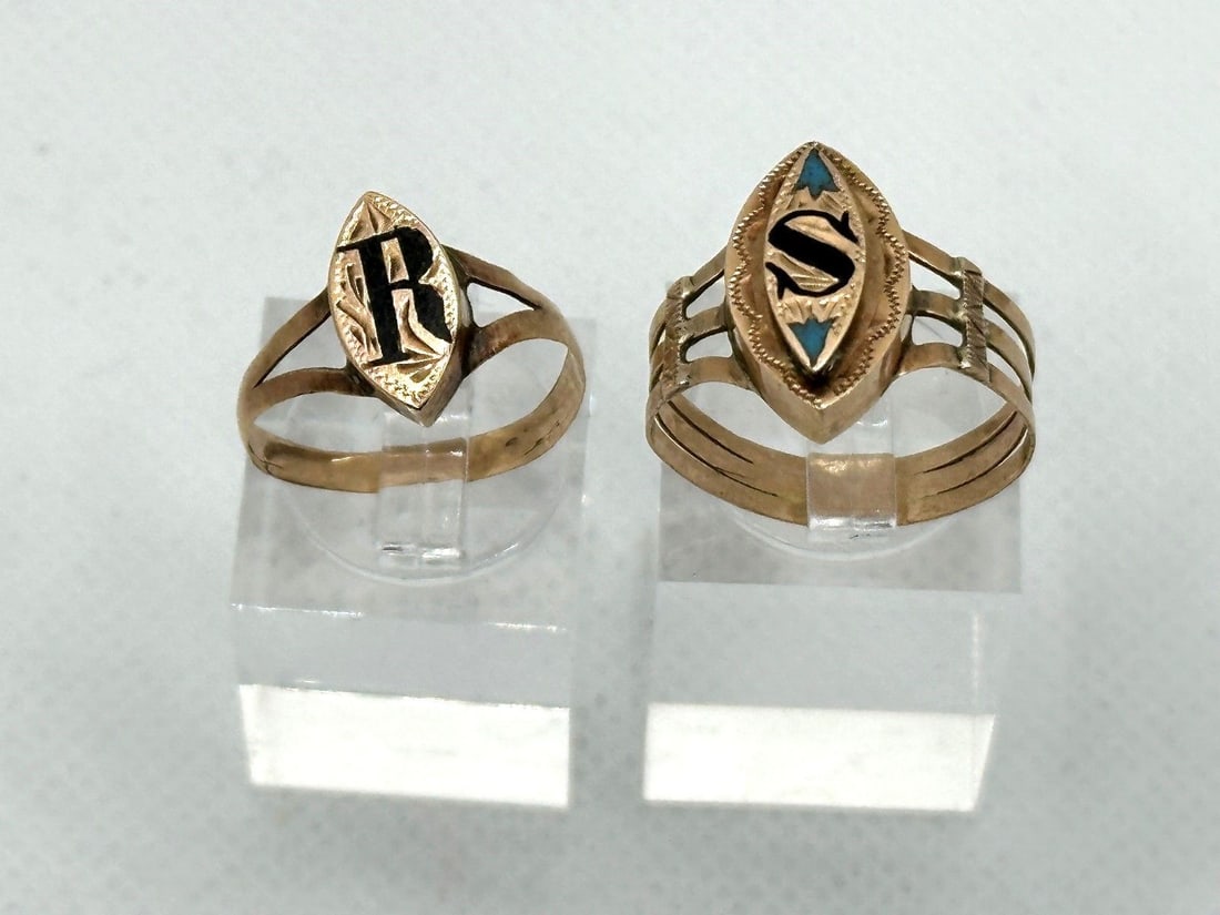 (2) Turn of the Century 14k Gold Monogram Rings (1 of 3)