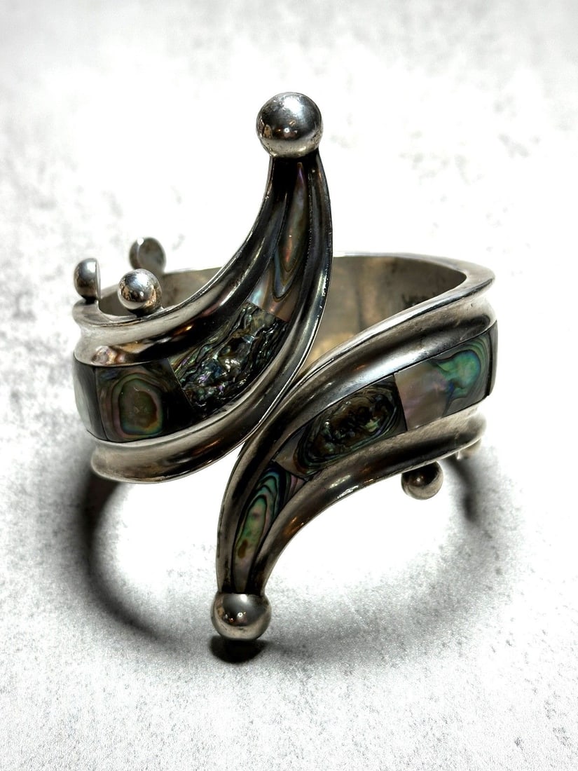 Taxco Mexico Abalone Sterling Silver Clamper Hinge Cuff Bracelet (1 of 4)