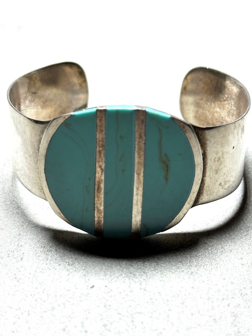 Taxco Sterling Silver and Turquoise Cuff Bracelet (1 of 3)