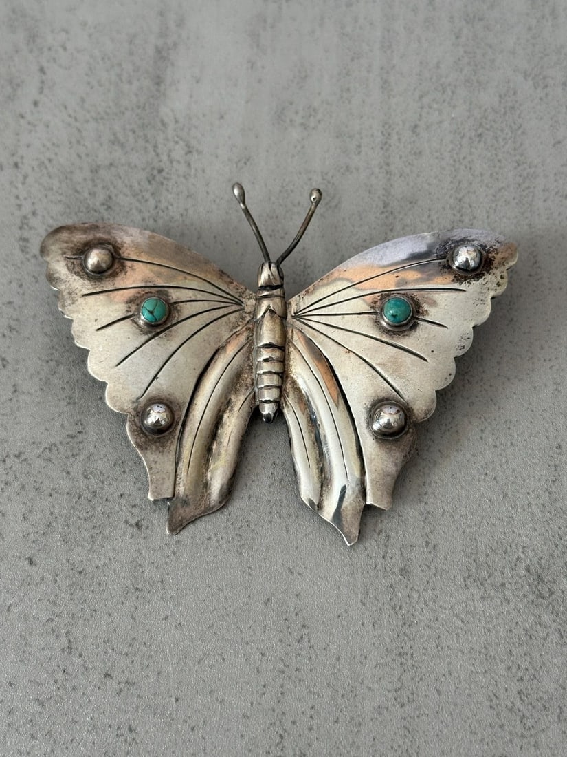 Mexican Sterling Silver Large Butterfly Brooch Signed (1 of 4)
