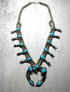 Native American Squash Blossom Sterling Silver and Turquoise Necklace