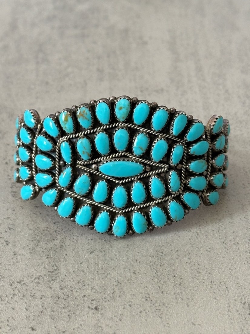 Betsy Begay Nez Navajo Sterling Silver Wide Chunky Turquoise Cuff Bracelet (1 of 3)