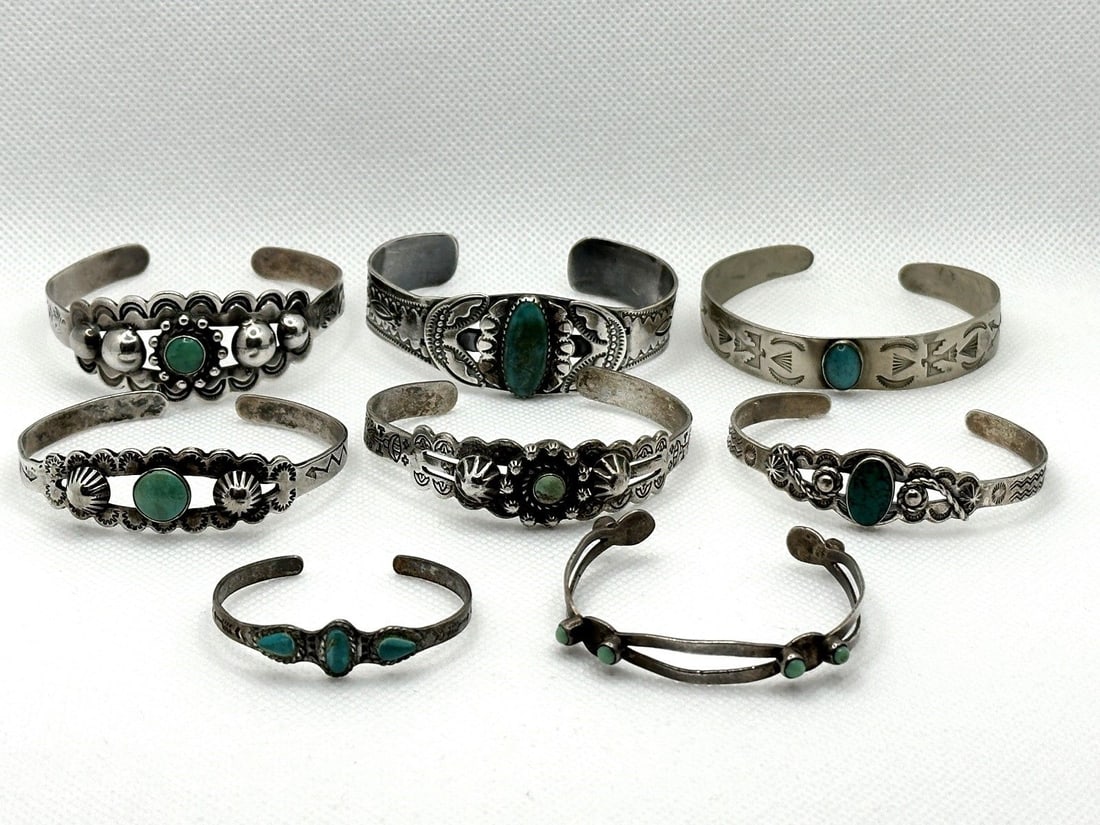 (8) Native American Sterling Silver Turquoise Cuff Bracelets (1 of 6)