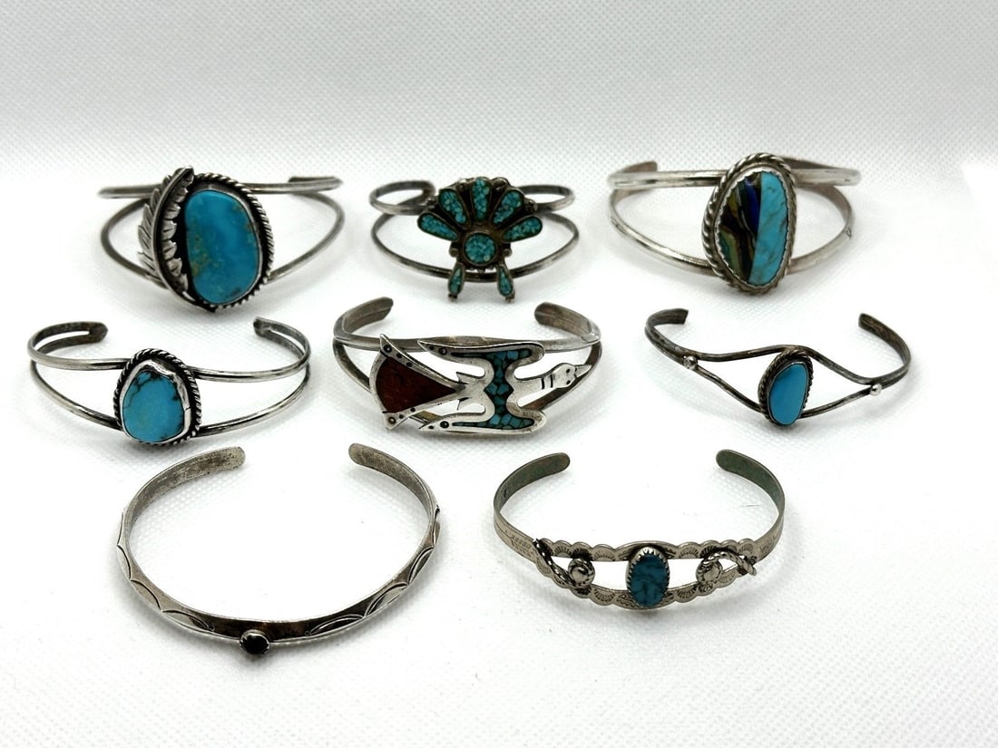 (8) Native American Sterling Silver Turquoise Cuff Bracelets (1 of 6)