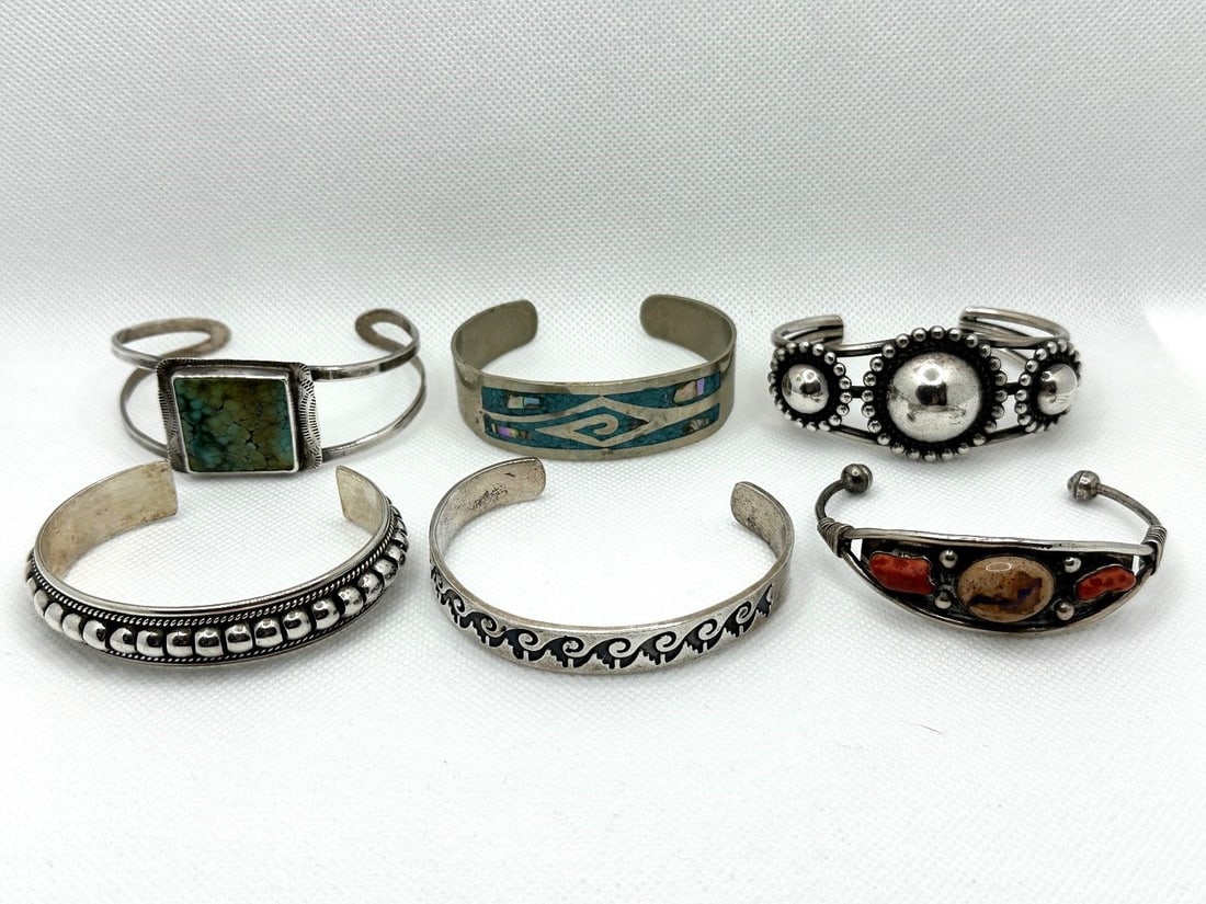 (6) Native American Sterling Silver Turquoise Cuff Bracelets (1 of 9)