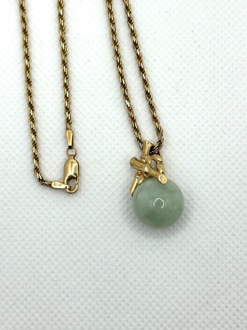 14k Yellow Gold and Green Jade Ball Pendant (1 of 3)