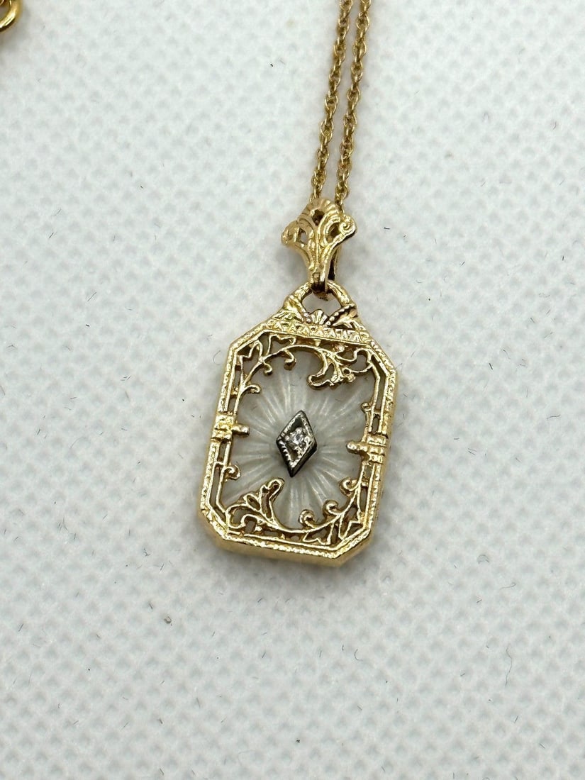 14k Yellow Gold Necklace With Camphor Glass Diamond Pendant (1 of 4)