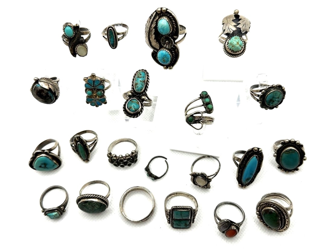 (22) Sterling Silver Native American Turquoise Rings (1 of 6)