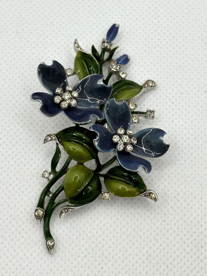 Crown Trifari Alfred Philippe Blue Enamel Flower Brooch (1 of 4)