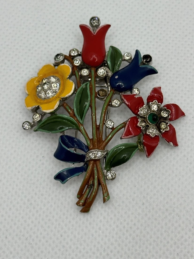 Crown Trifari Alfred Philippe Multi Color Enamel Flower Fur Clip (1 of 4)