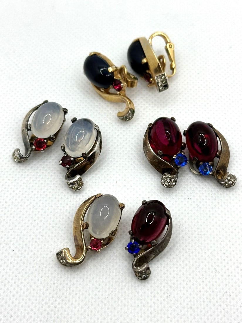 (3) Sets of Crown Trifari Alfred Philippe Vermeil Sterling Silver Jelly Belly Earrings (1 of 5)