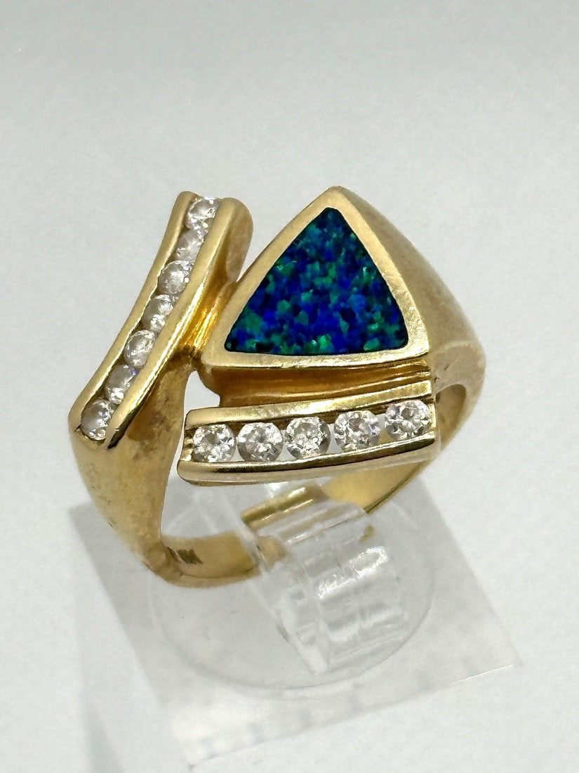 14k Yellow Gold Australian Black Opal and Diamond Ring (1 of 3)