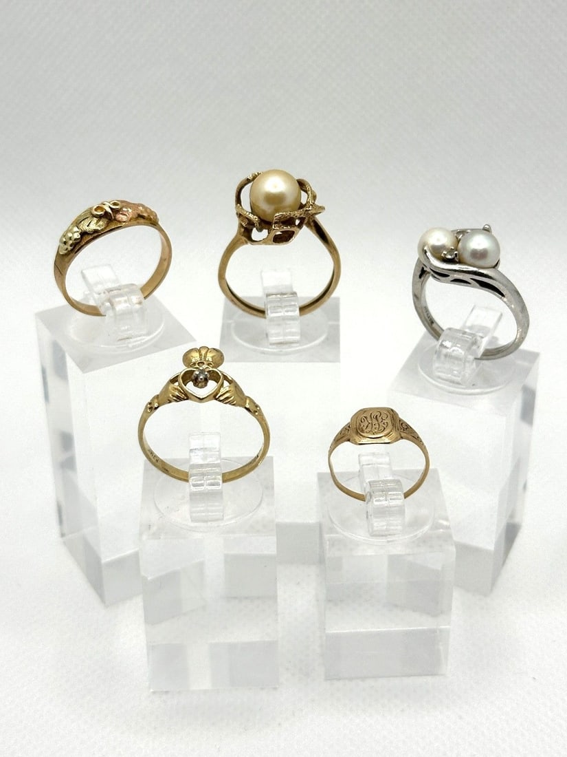 (5) 10k Yellow Gold Rings: Diamonds, Pearls (1 of 6)
