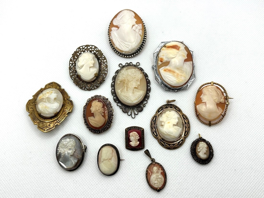 (13) Gold Filled, Sterling Silver Cameos Brooches/Pendants (1 of 9)