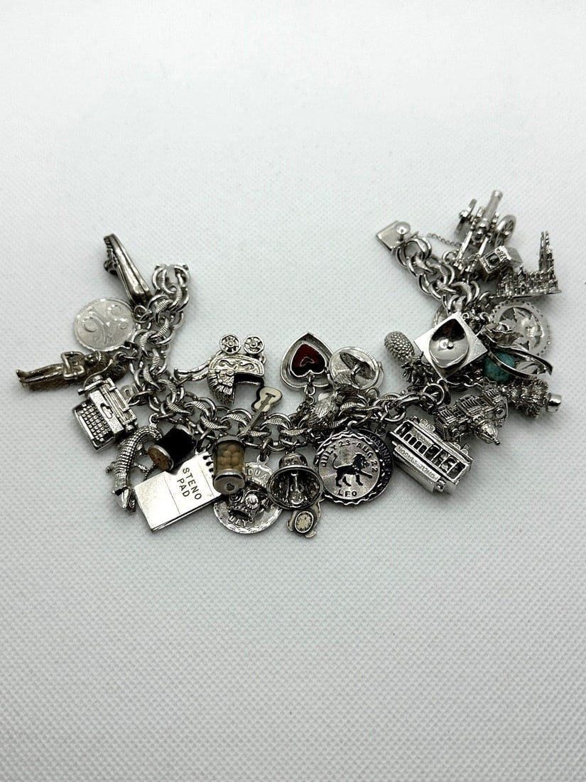 Sterling Silver Charm Bracelet With 31 Sterling Charms (1 of 6)