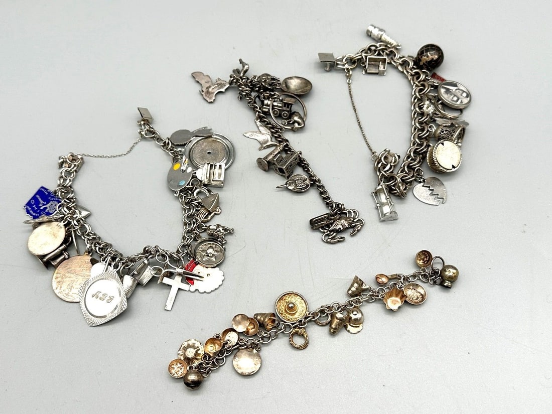 (4) Sterling Silver Charm Bracelets (1 of 9)