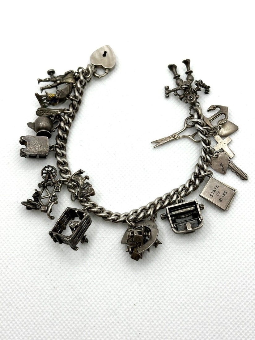 Sterling Silver Charm Bracelet With 20 Charms (1 of 5)