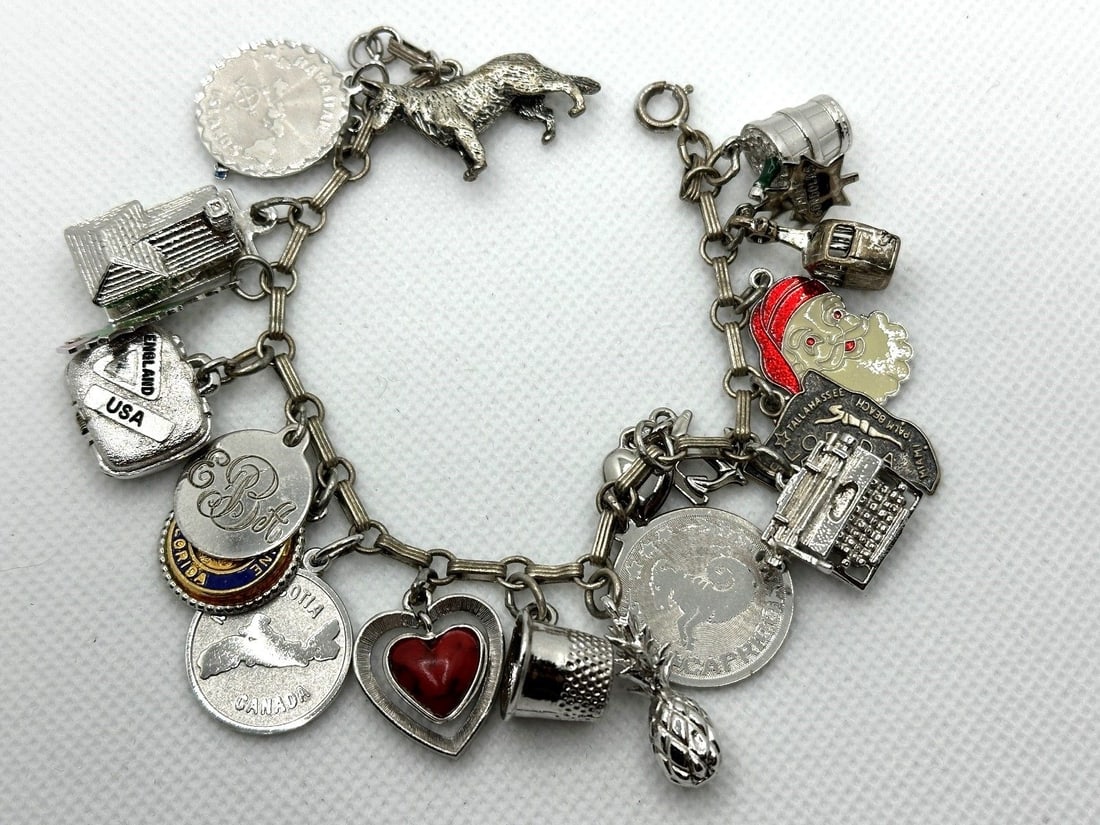 Sterling Silver Charm Bracelet With 20 Sterling Charms (1 of 7)