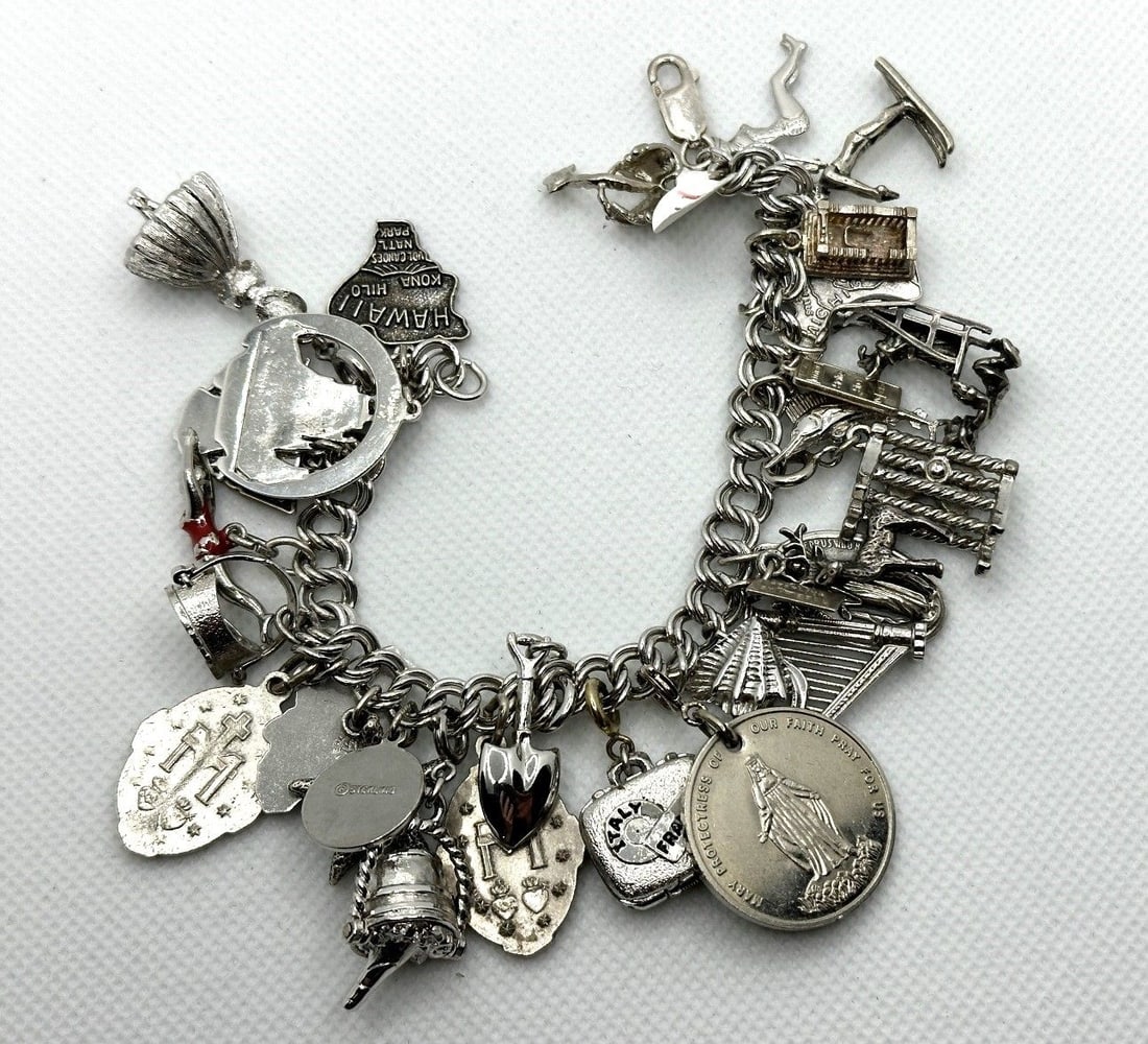 Sterling Silver Charm Bracelet With 29 Sterling Charms (1 of 6)