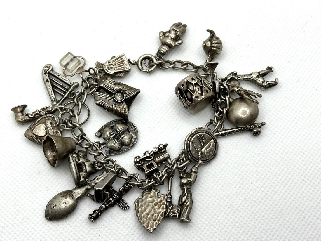 Sterling Silver Charm Bracelet With 26 Charms (1 of 6)