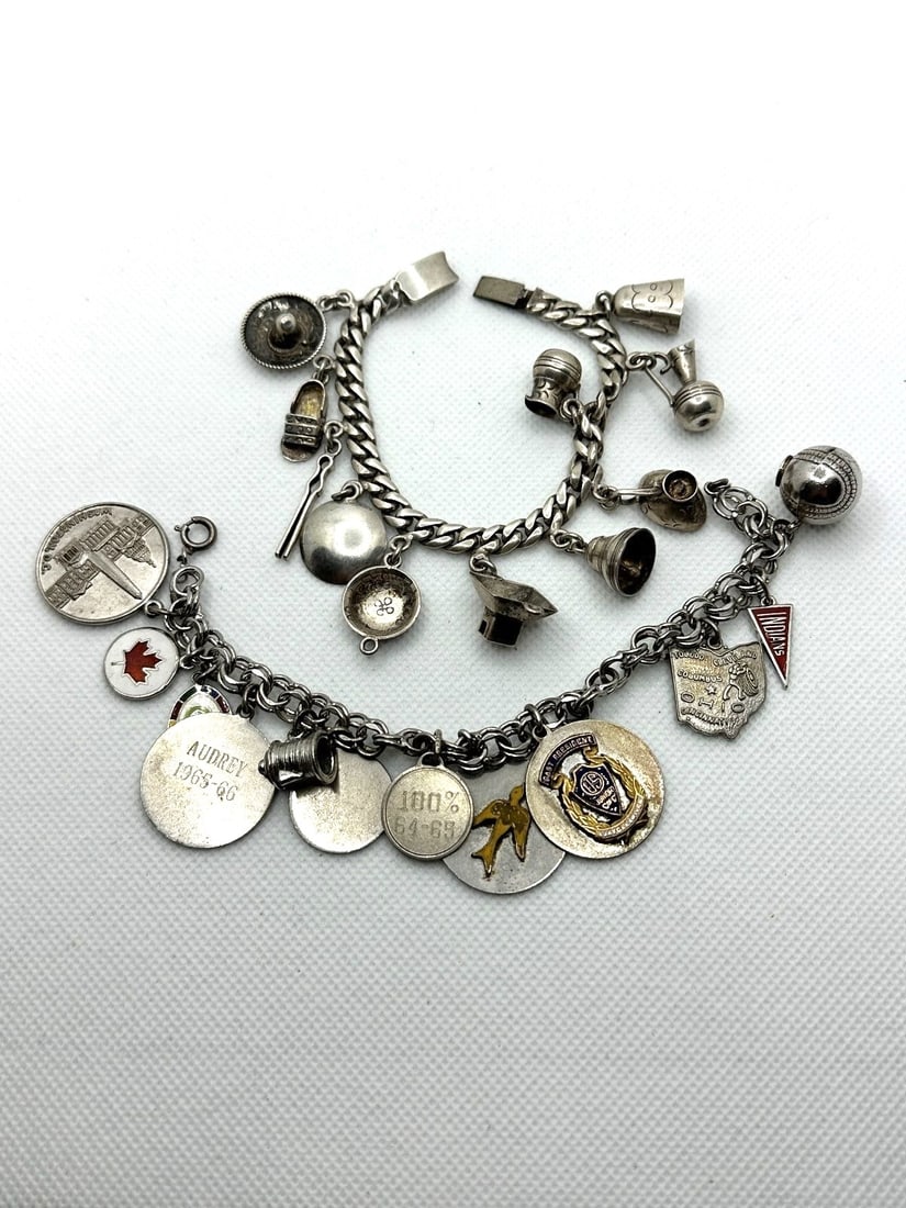 (2) Sterling Silver Charm Bracelet With 22 Charms (1 of 8)