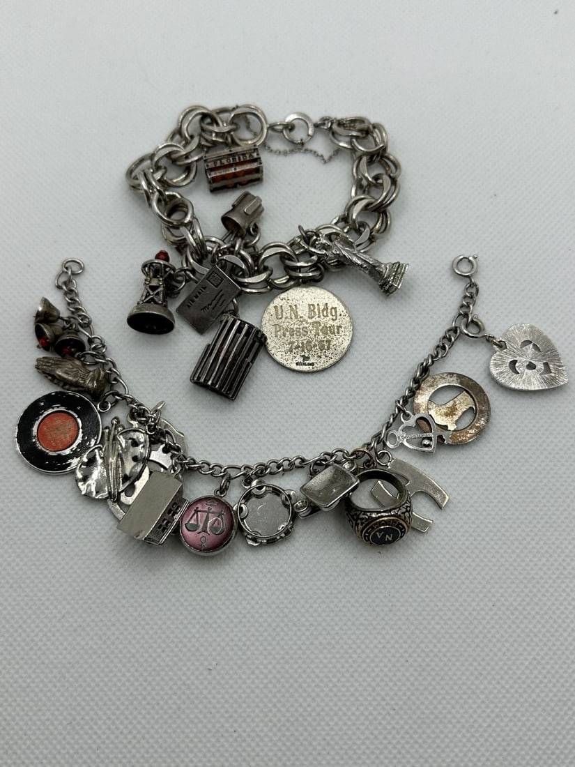 (2) Sterling Silver Charm Bracelet With 22 Charms (1 of 8)