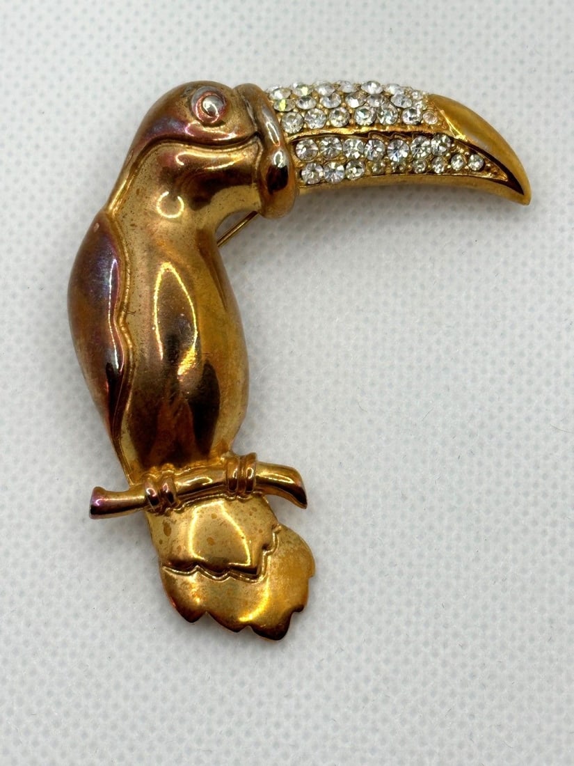 Givenchy Gold Tone Toucan Bird Brooch with Rhinestones (1 of 4)