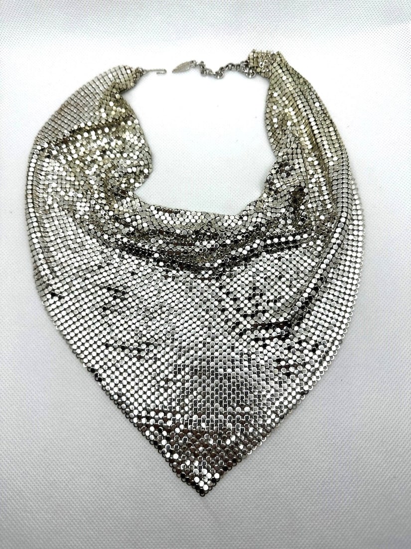 Whiting and Davis Silver Tone Bib Metal Mesh Necklace (1 of 3)