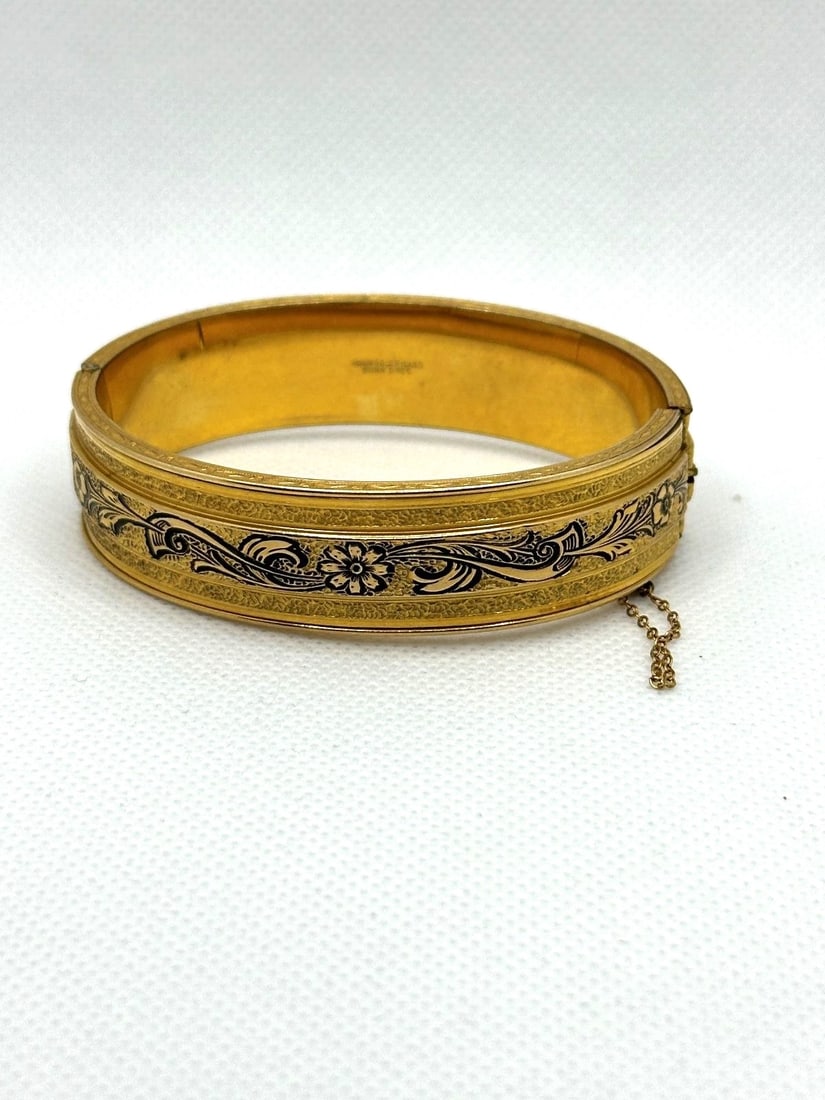1/20th Gold Filled Dunn Brothers Damascene Bangle Bracelet: 1/20th Gold Filled Dunn Brothers Damascene Bangle Bracelet: